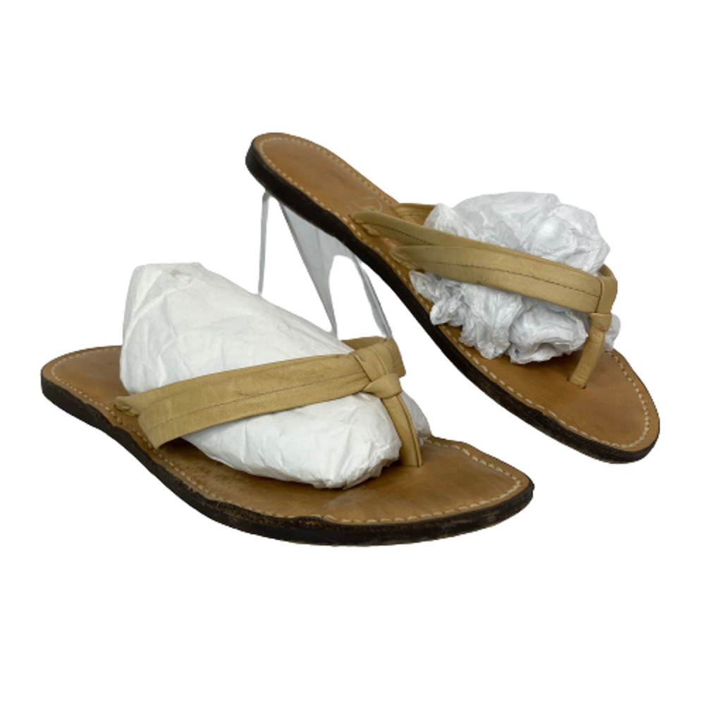 De Lety Sandals Womens‎ Sz 7 Beige Leather Slip On Flat Thong